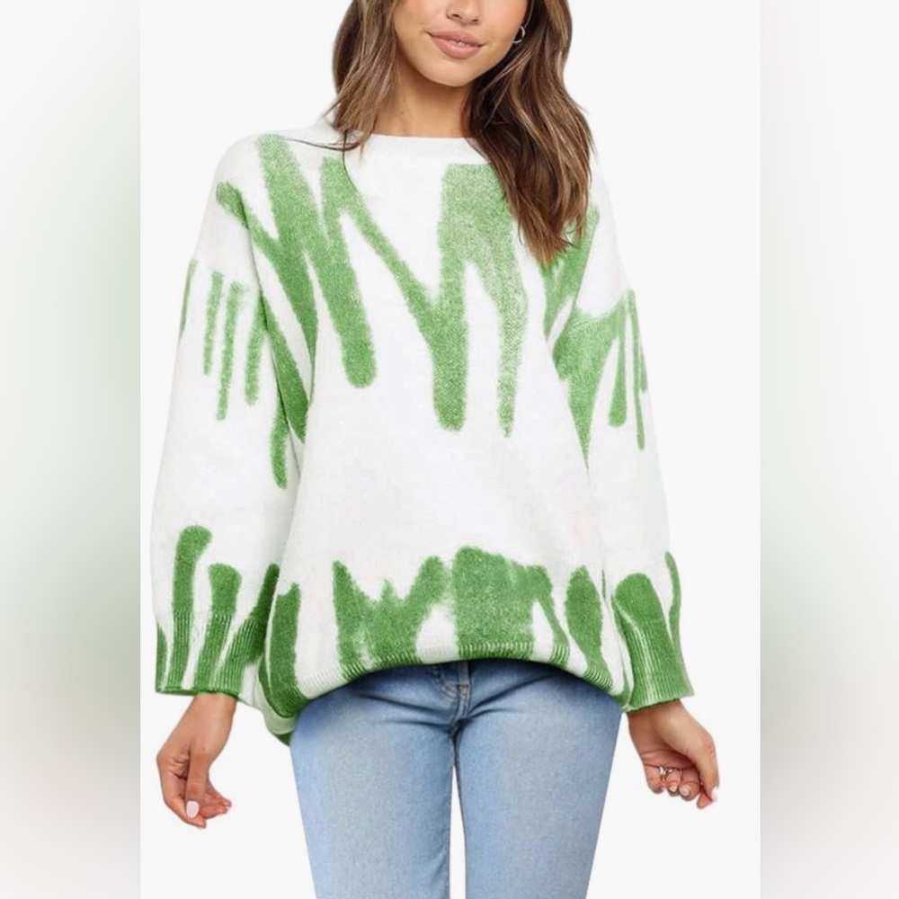 Green and White Women's Sweater